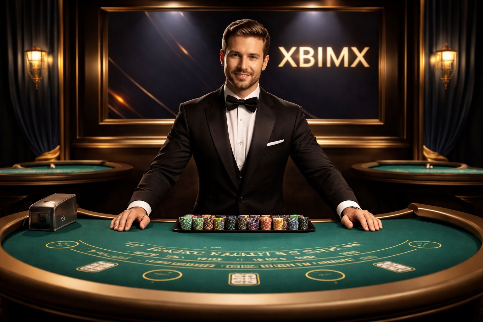 Interfaz de juego de XBIMX Casino con crupieres en vivo y selección de tragamonedas