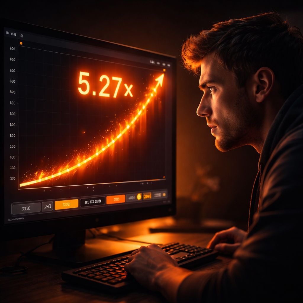 Un jugador concentrado observando cómo sube el multiplicador en un juego crash en la plataforma de juegos XBIMX.